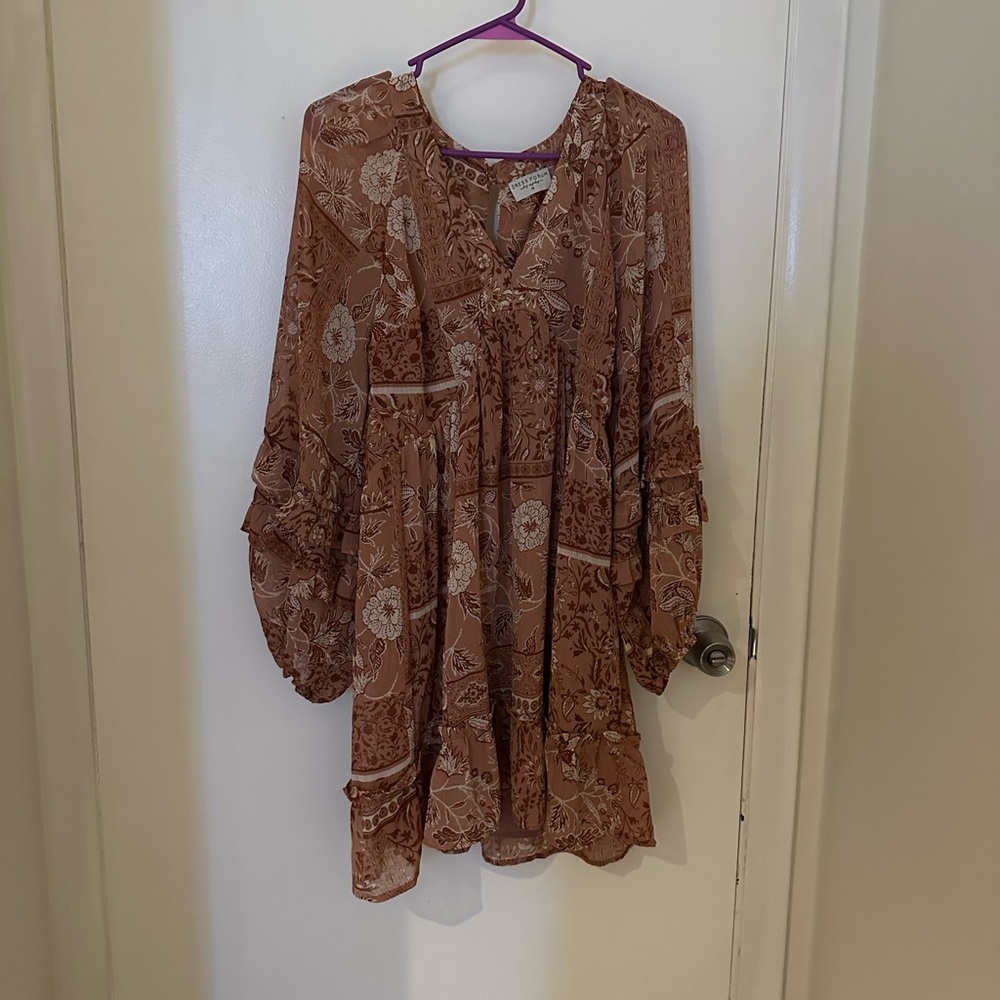 Dress Forum Brown Bell Sleeve Mini Dress